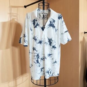 ⚡ Fabletics Men’s White & Navy Tie-Dye Polo Shirt Modern Athletic Fit size XXL